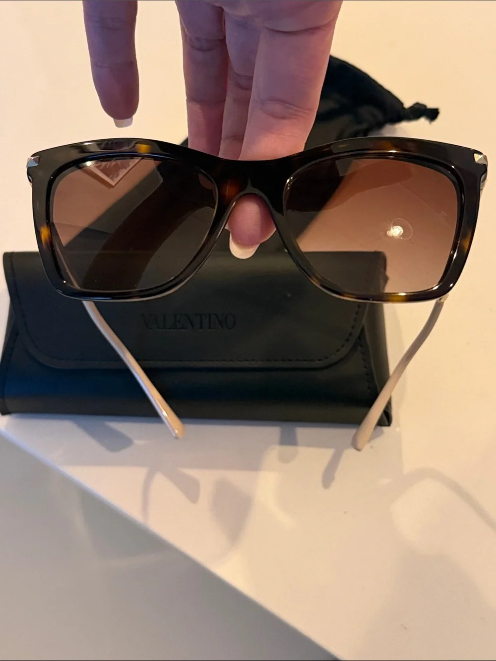 Valentino Rockstud Women’s Tortoiseshell Cat-Eye Sunglasses with Beige Arms